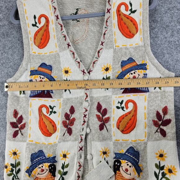 Vintage Bobbie Brooks Fall Sweater Vest Set Scarecrows Gourds Women L Grannycore - Picture 13 of 16